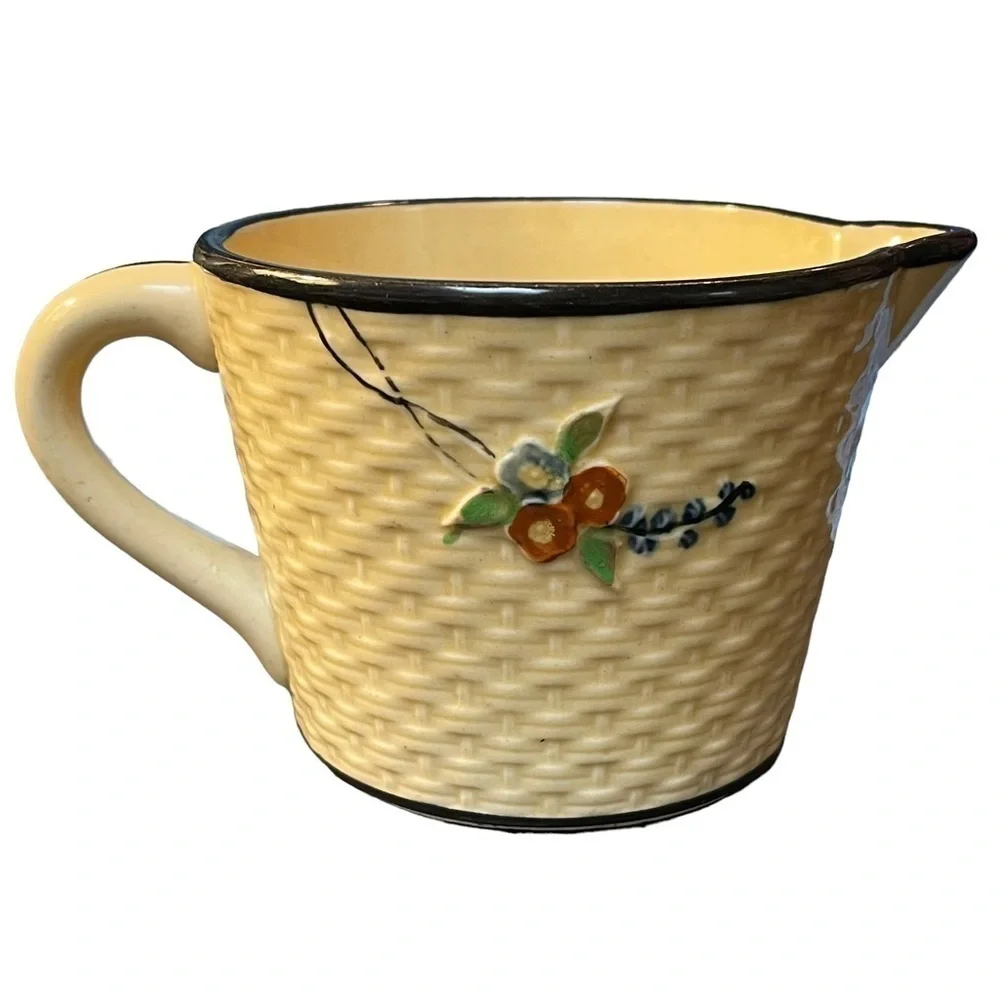 VTG Antique 20s Hotta Yu Shoten‎ Japanese Majolica Basketweave Creamer Pitcher